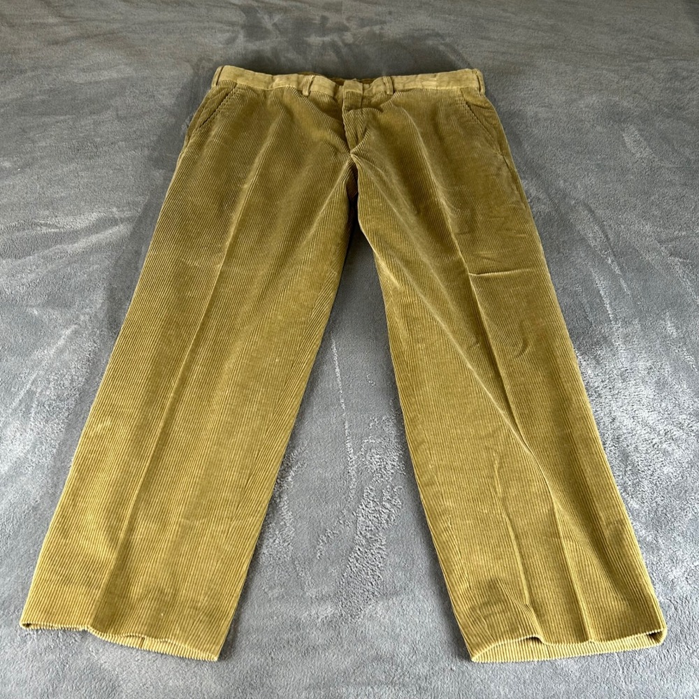 Lands End Mens Corduroy Pants 37 Regular Gold Tan Straight Leg Wide Wale RN62830